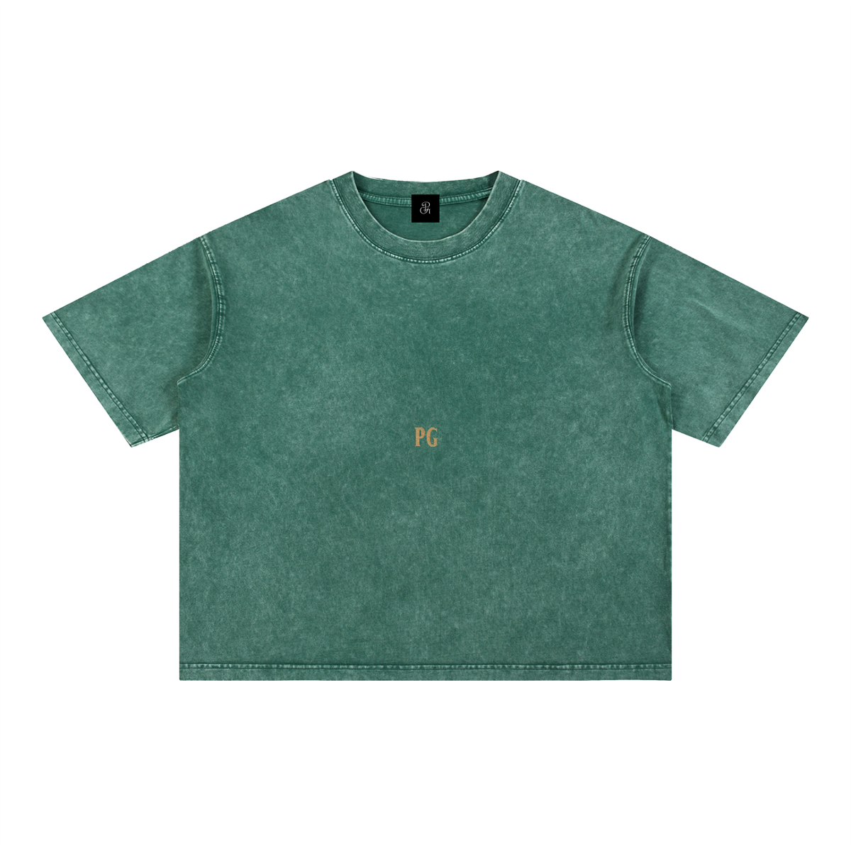 PG-Embroidered  Mineral Wash Boxy Cotton T-Shirt