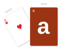 Top Of The Class A-Z Card Deck - front and back card preview showing lowercase letter a on terracotta background