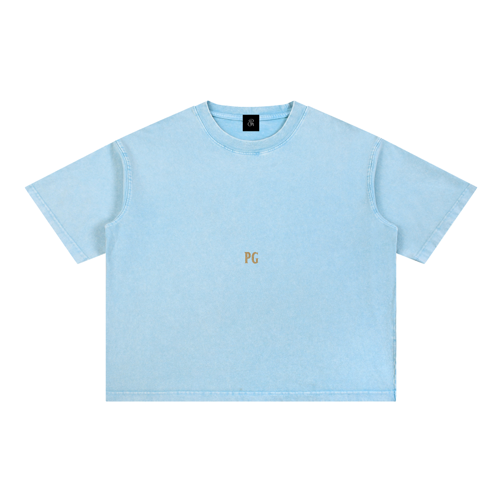 PG-Embroidered  Mineral Wash Boxy Cotton T-Shirt