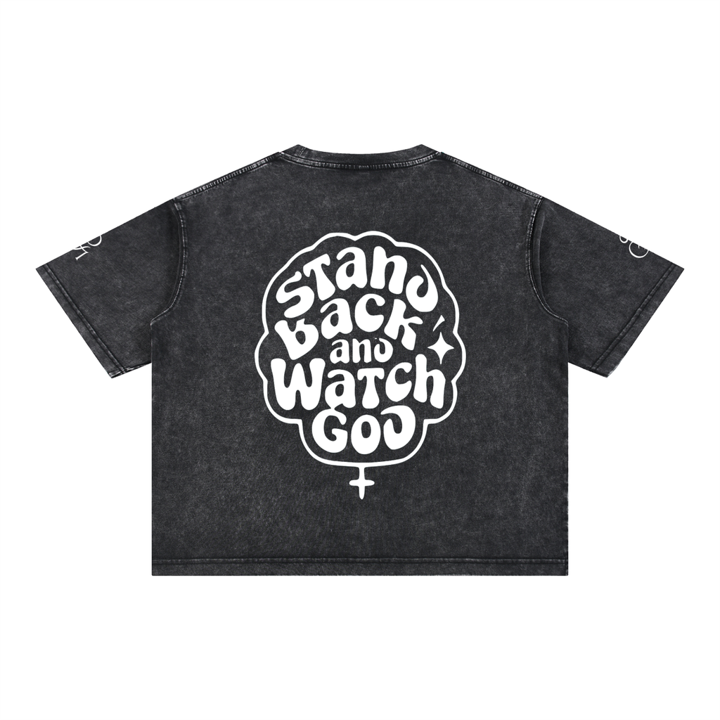 Stand Back And Watch God_Mineral Wash Boxy Cotton T-Shirt